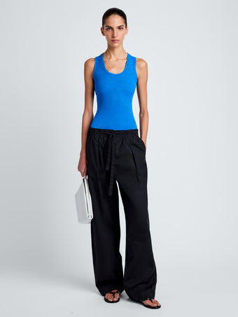 Proenza Schouler Front full length image of model wearing Jessa Tank Top in Twisted Rib in Cyan