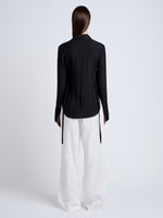 Proenza Schouler Back full length image of model wearing Cami Shirt in Crinkle Viscose in Black