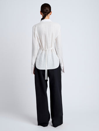 Proenza Schouler Back full length image of model wearing Cami Shirt in Crinkle Viscose in White