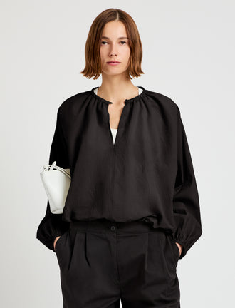 Proenza Schouler front cropped image of model wearing Wendy Top in Tech Poplin in black