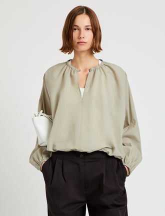 Proenza Schouler Front cropped image of model wearing Wendy Top in Tech Poplin in Sage