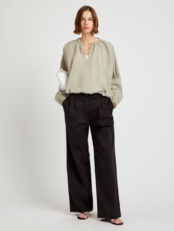 Proenza Schouler Front full length image of model wearing Wendy Top in Tech Poplin in Sage