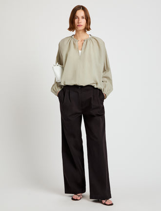 Proenza Schouler Front full length image of model wearing Wendy Top in Tech Poplin in Sage