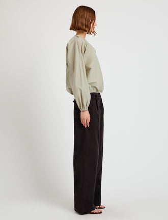Proenza Schouler Side full length image of model wearing Wendy Top in Tech Poplin in Sage