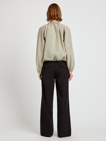 Proenza Schouler Back full length image of model wearing Wendy Top in Tech Poplin in Sage
