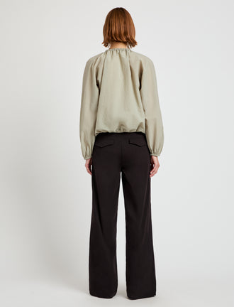 Proenza Schouler Back full length image of model wearing Wendy Top in Tech Poplin in Sage