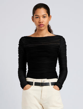 Proenza Schouler Front cropped image of model wearing Paloma Top in Textured Cotton in Black