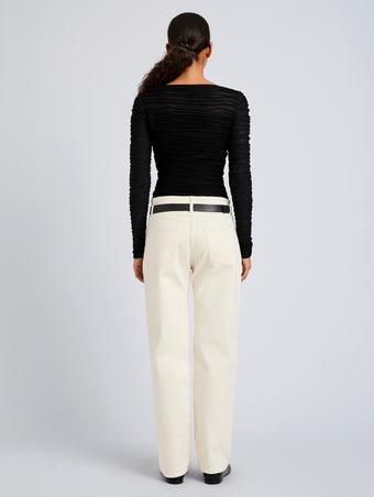 Proenza Schouler Back full length image of model wearing Paloma Top in Textured Cotton in Black