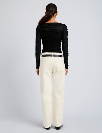 Proenza Schouler Back full length image of model wearing Paloma Top in Textured Cotton in Black
