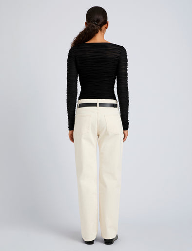 Proenza Schouler Back full length image of model wearing Paloma Top in Textured Cotton in Black