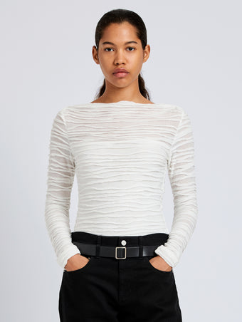 Proenza Schouler Front cropped image of model wearing Paloma Top in Textured Cotton in White