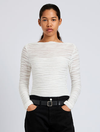 Proenza Schouler Front cropped image of model wearing Paloma Top in Textured Cotton in White