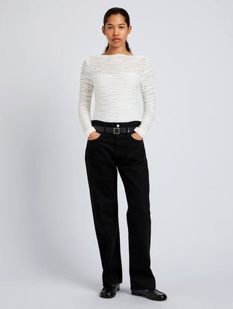 Proenza Schouler Front full length image of model wearing Paloma Top in Textured Cotton in White