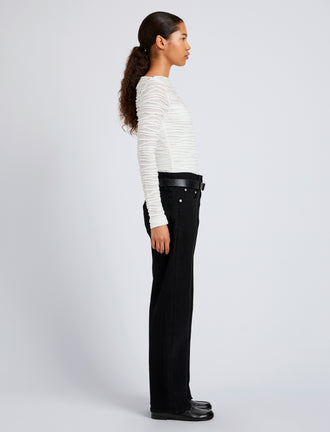 Proenza Schouler Side full length image of model wearing Paloma Top in Textured Cotton in White