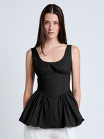Proenza Schouler Front cropped image of model wearing Bader Top in Stretch Poplin in Black