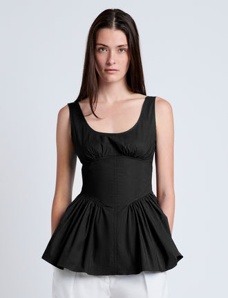 Proenza Schouler Front cropped image of model wearing Bader Top in Stretch Poplin in Black