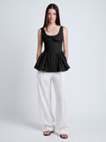 Proenza Schouler Front full length image of model wearing Bader Top in Stretch Poplin in Black