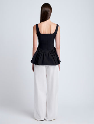 Proenza Schouler Back full length image of model wearing Bader Top in Stretch Poplin in Black