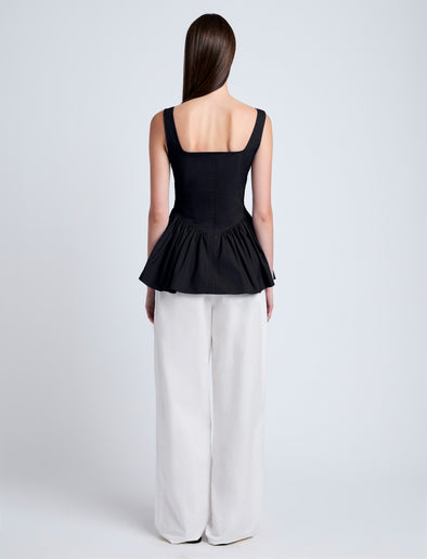 Proenza Schouler Back full length image of model wearing Bader Top in Stretch Poplin in Black