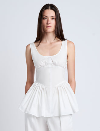 Proenza Schouler Front cropped image of model wearing Bader Top in Stretch Poplin in White