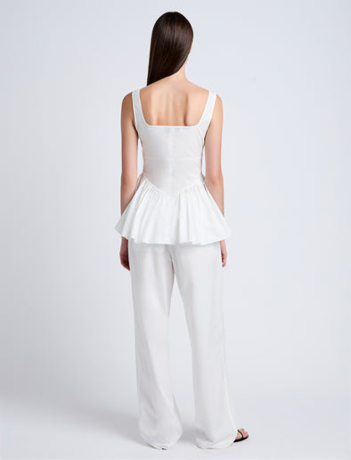 Proenza Schouler Back full length image of model wearing Bader Top in Stretch Poplin in White