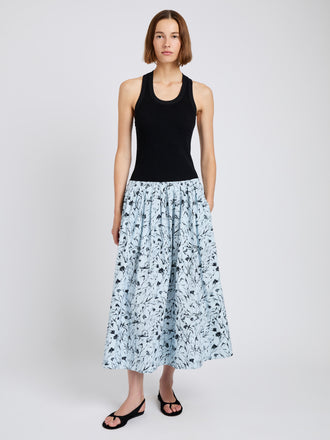 Proenza Schouler front image of model wearing Austin Skirt in Printed Poplin in frost/black