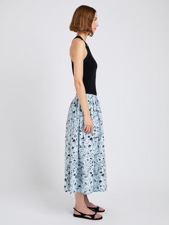 Proenza Schouler side image of model wearing Austin Skirt in Printed Poplin in frost/black