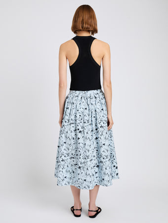 Proenza Schouler back image of model wearing Austin Skirt in Printed Poplin in frost/black