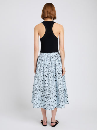 Proenza Schouler back image of model wearing Austin Skirt in Printed Poplin in frost/black