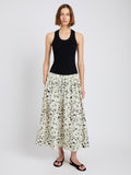 Proenza Schouler front image of model wearing Austin Skirt in Printed Poplin in light butter/black