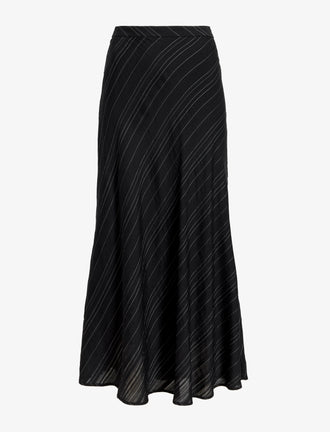 Proenza Schouler flat image of Kaia Skirt in Woven Stripe Flou in black/chalk