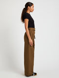 Proenza Schouler Side full length image of model wearing Raver Pant in Fine Herringbone in Wood