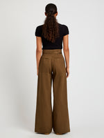 Proenza Schouler Back full length image of model wearing Raver Pant in Fine Herringbone in Wood