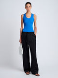 Proenza Schouler Front full length image of model wearing Barrett Pant in Stretch Poplin in Black