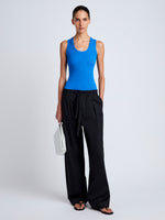 Proenza Schouler Front full length image of model wearing Barrett Pant in Stretch Poplin in Black
