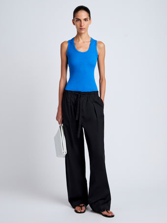 Proenza Schouler Front full length image of model wearing Barrett Pant in Stretch Poplin in Black