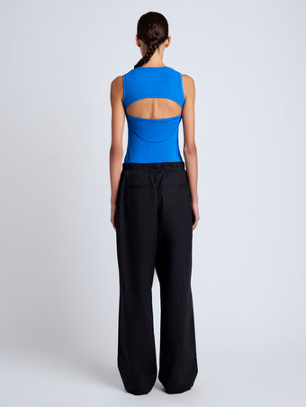 Proenza Schouler Back full length image of model wearing Barrett Pant in Stretch Poplin in Black
