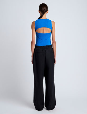 Proenza Schouler Back full length image of model wearing Barrett Pant in Stretch Poplin in Black