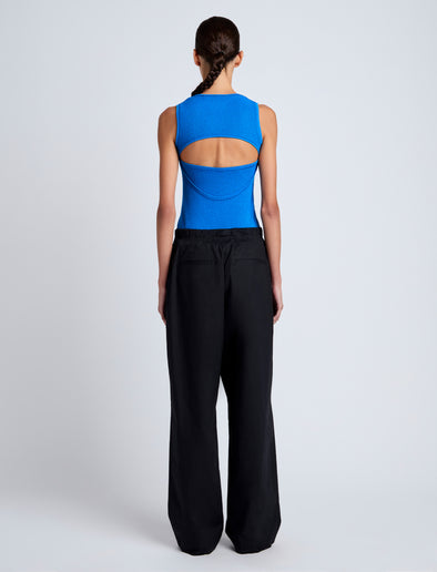 Proenza Schouler Back full length image of model wearing Barrett Pant in Stretch Poplin in Black