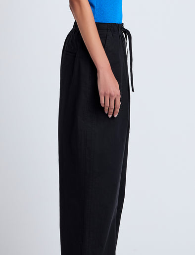 Proenza Schouler Detail image of model wearing Barrett Pant in Stretch Poplin in Black