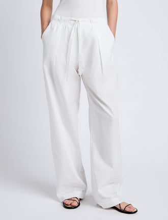 Proenza Schouler Cropped Front image of model wearing Barrett Pant in Stretch Poplin in White