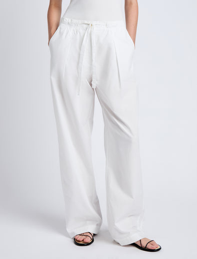 Proenza Schouler Cropped Front image of model wearing Barrett Pant in Stretch Poplin in White