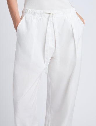 Proenza Schouler Detail image of model wearing Barrett Pant in Stretch Poplin in White