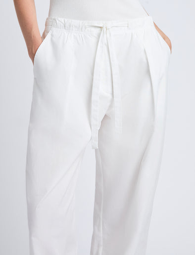Proenza Schouler Detail image of model wearing Barrett Pant in Stretch Poplin in White