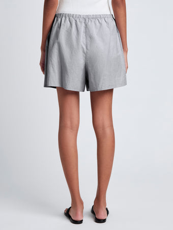 Proenza Schouler back cropped image of model wearing Jana Short in Linen Shirting in grey melange
