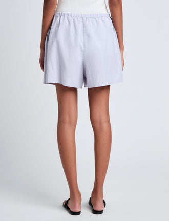 Proenza Schouler Cropped back image of model wearing Jana Short in Linen Shirting in Light Oxford Melange
