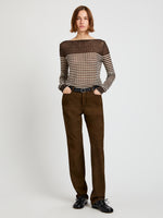 Proenza Schouler Front full length image of model wearing Maxine Pant in Suede in Wood