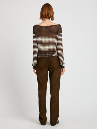 Proenza Schouler Back full length image of model wearing Maxine Pant in Suede in Wood