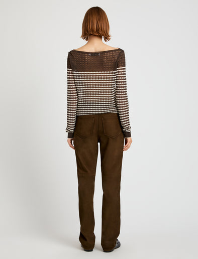 Proenza Schouler Back full length image of model wearing Maxine Pant in Suede in Wood