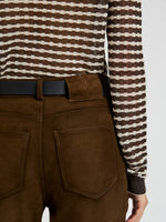 Proenza Schouler Detail image of model wearing Maxine Pant in Suede in Wood
